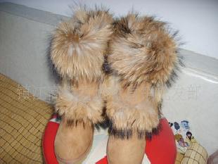 雪地靴超豪華中筒狐狸毛栗色皮毛一體雪地靴工廠,批發,進口,代購