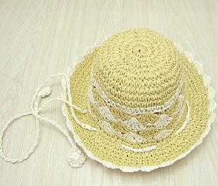 2011新款韓版外貿手工編織帽白邊圖案兒童草編帽子工廠,批發,進口,代購
