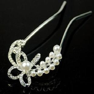 韓國流行美麗珍珠水晶鑽新娘盤頭髮飾頭飾品髮簪 髮釵工廠,批發,進口,代購