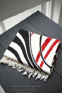 紅黑白幾何圖加厚斜紋絲光棉流蘇圍巾 S180工廠,批發,進口,代購