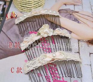 日本訂單  森林系精緻蕾絲珍珠花朵髮梳 插梳   3款工廠,批發,進口,代購