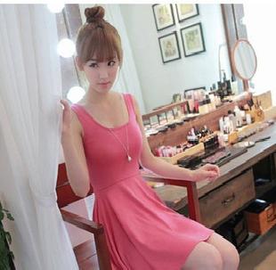 11年 韓國 熱銷款 時尚百搭 修身 粉色 大擺 背心裙（2675款)工廠,批發,進口,代購