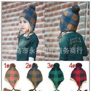 新款英倫風格 韓國兒童帽子 秋冬款針織毛線格子護耳帽批發工廠,批發,進口,代購