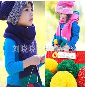 1191101出口韓國 紐扣綵球兒童圍巾 兒童毛線針織圍巾工廠,批發,進口,代購