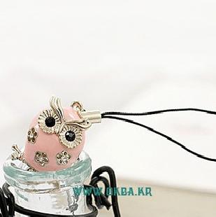 韓國粉色貓頭鷹鑲鑽金色花朵手機掛件 廠家直銷小飾品100元混批批發・進口・工廠・代買・代購