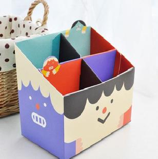 韓國DIY卡通筆筒︱創意四格收納盒︱紙質 桌面收納盒工廠,批發,進口,代購
