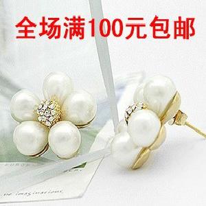 1221 韓版飾品 絕對時尚可愛金色珍珠梅花閃鑽花蕾耳釘批發批發・進口・工廠・代買・代購