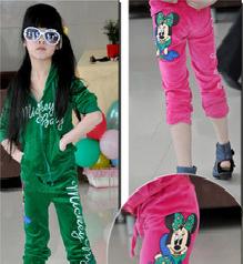 新款韓版女童套裝 米老鼠印花天鵝絨運動套裝批發・進口・工廠・代買・代購