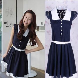 2011年韓國熱銷款~蕾絲花邊袖氣質收腰大擺連衣裙批發・進口・工廠・代買・代購