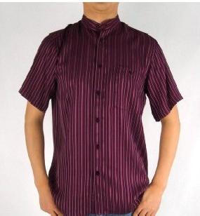 男式真絲休閒短袖襯衫 100%重磅真絲襯衫 豎條男短袖紫色NZ28039工廠,批發,進口,代購