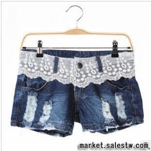 熱門女裝2012夏季新款 韓版蕾絲鑲邊牛仔短褲女工廠,批發,進口,代購