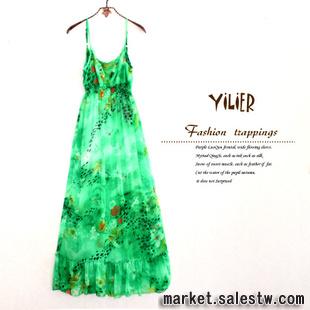 201#熱門女裝 外貿原單 時尚熱賣  波西米亞裙子 綠色碎花連衣裙工廠,批發,進口,代購