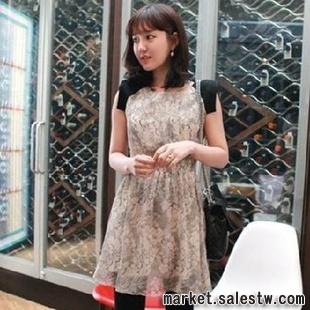 2012日韓新款夏裝 熱門女裝 氣質拼色時尚印花收腰雪紡連衣裙2490工廠,批發,進口,代購