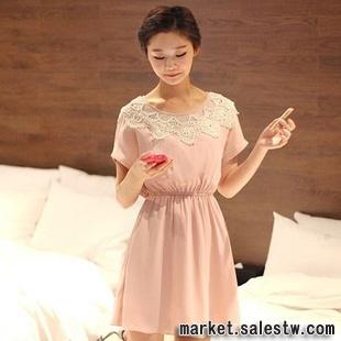 2012夏季新款 熱門女裝 時尚蕾絲珍珠拼接圓領氣質收腰連衣裙8024工廠,批發,進口,代購