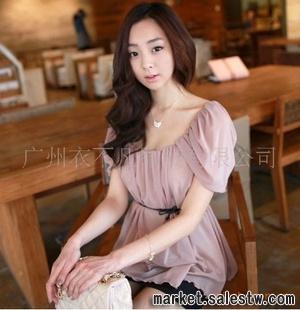 2012夏季新款 熱門女裝 氣質皺褶荷葉袖時尚純色系腰帶襯衣2618工廠,批發,進口,代購