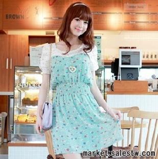 2012夏季新款 熱門女裝 時尚蕾絲拼接氣質圖案收腰雪紡連衣裙8020工廠,批發,進口,代購