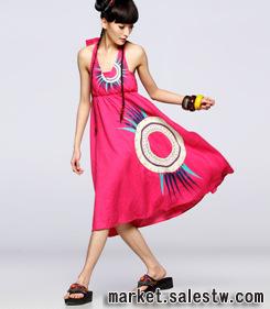 2012熱門女裝新款裂帛同款 印花高腰麻系帶 無袖連衣裙 向陽工廠,批發,進口,代購