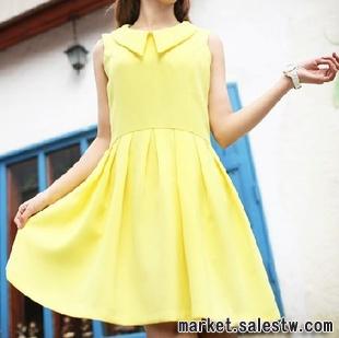 2012日韓夏裝新款 熱門女裝 氣質翻領時尚純色百褶修身連衣裙8032工廠,批發,進口,代購