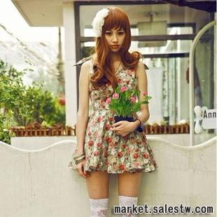 歐美風格 熱門服飾 AA22759碎花 淑女系帶連衣裙 經典流行 夏裝工廠,批發,進口,代購