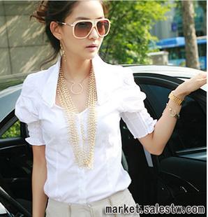 2012夏季新款 熱門女裝 泡泡袖短袖修身純棉襯衫女裝襯衣 1028工廠,批發,進口,代購