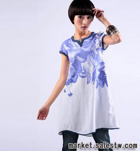 2012熱門女裝裂帛同款夏季新款 圓V領口落肩袖印花連衣裙 代理工廠,批發,進口,代購