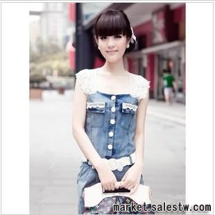 2012熱門女裝夏裝韓版蕾絲花邊牛仔面料薄款修身牛仔裙連衣裙工廠,批發,進口,代購