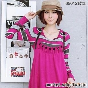 2012春季新款熱門女裝 蜜西婭65012韓版內條紋訂扣毛衫（兩件套)工廠,批發,進口,代購