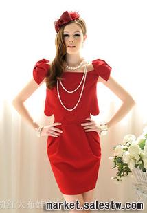 2012熱門夏裝新款女裝紅色花瓣邊優雅蝴蝶結兩件套連衣裙工廠,批發,進口,代購