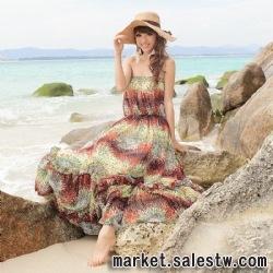 熱門韓版女裝批發裙子 雪紡皺抹胸拖地 海邊度假長裙Y5143工廠,批發,進口,代購