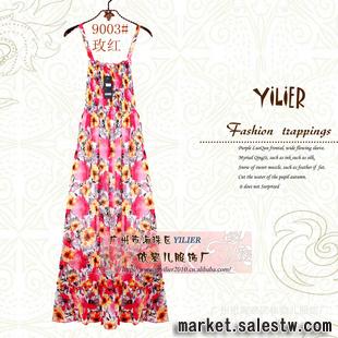 9003#外貿原單熱門女裝裙子 時尚印花碎花波西米亞連衣裙 吊帶裙工廠,批發,進口,代購