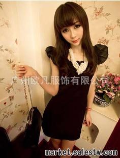 熱門女裝 2012夏裝 甜美性感顯瘦包臀 黑色飛袖連衣裙批發 K293工廠,批發,進口,代購