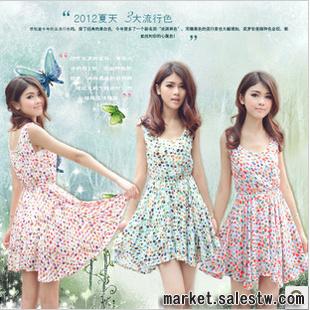 2012熱門女裝 新款韓版U領百搭幻彩超大擺品牌連衣裙 無袖背心裙工廠,批發,進口,代購