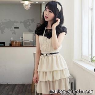 2012夏裝新款 熱門女裝 時尚蕾絲拼接氣質層層裙擺收腰連衣裙2532工廠,批發,進口,代購