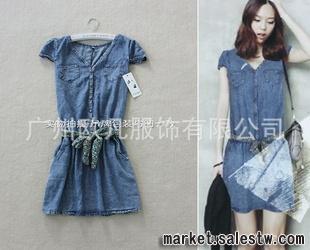 熱門女裝 2012夏季 vivi雜志款 韓版短袖 牛仔連衣裙批發 K238工廠,批發,進口,代購