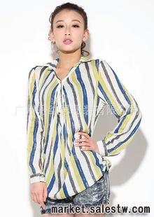 熱門女裝加工 夏季韓國高檔條紋拼色 女式真絲襯衫 女款衣服批發工廠,批發,進口,代購