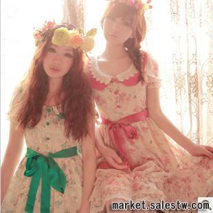 熱門女裝2012日式 甜美 花色 雪紡 短袖 新款連衣裙工廠,批發,進口,代購