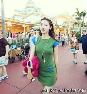 熱門女裝 韓版OL修身連衣裙性感藍綠拼色顯瘦緊身連衣裙Z808536工廠,批發,進口,代購