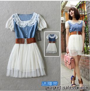 熱門女裝 2012夏季新款 日系vivi復古牛仔裙網紗連衣裙子雪紡裙工廠,批發,進口,代購