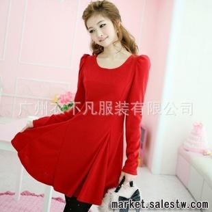 2012日韓新款 熱門女裝 氣質泡泡袖時尚簡約純色修身連衣裙4942工廠,批發,進口,代購