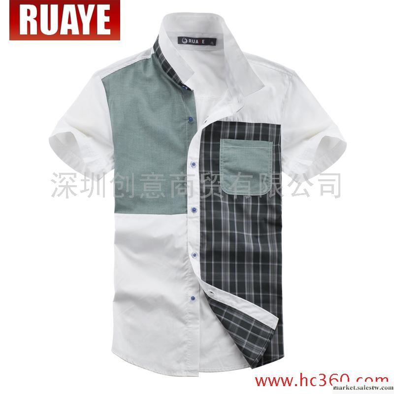 【暑期大促】韓版男襯衣 拼接口袋男式短袖襯衫R22C05 吊牌價359工廠,批發,進口,代購