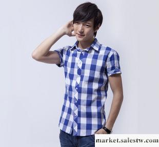 2012夏季新款男式裝 韓版男士商務修身短袖襯衫 翻領格子襯衣男款工廠,批發,進口,代購