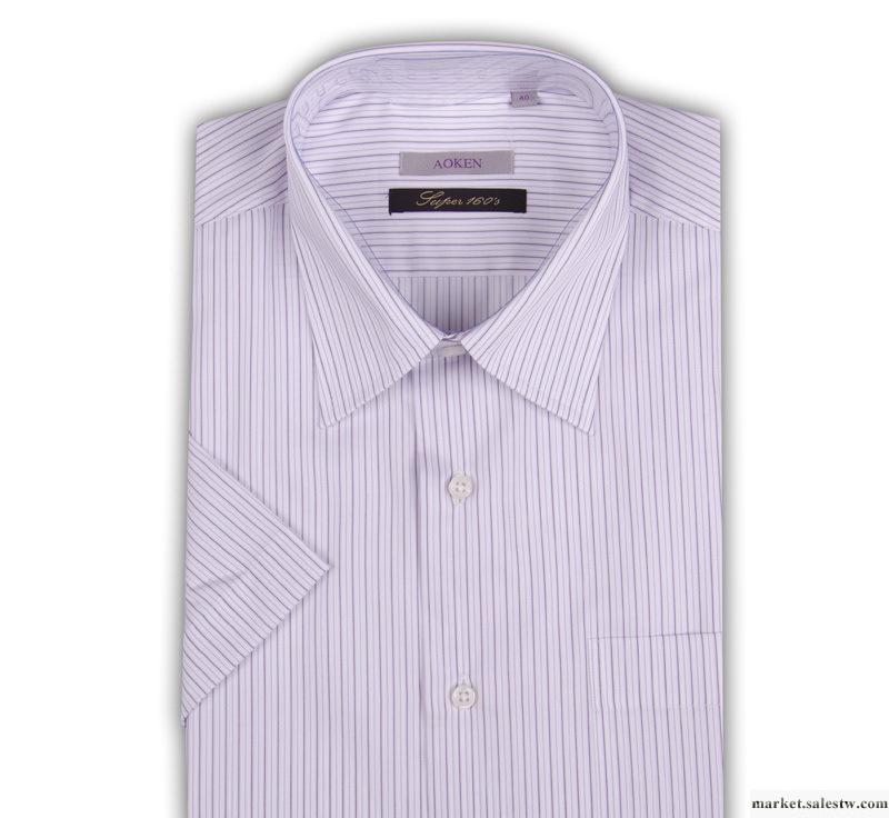 AOKEN專柜男式商務休閑純棉紫色色織條紋款男襯衫短袖襯衫促銷中工廠,批發,進口,代購