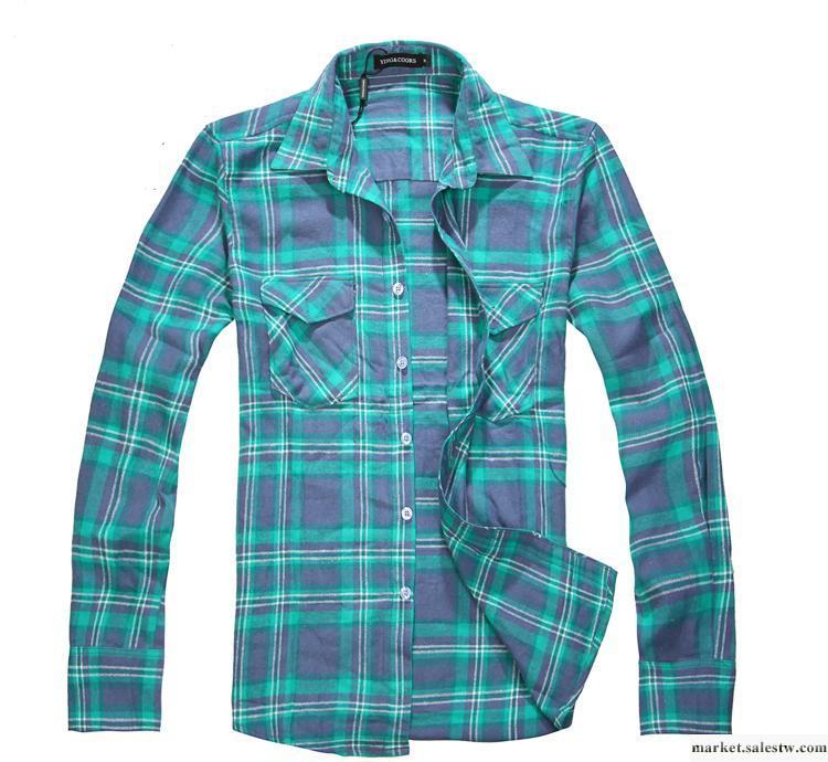 2011秋季新款 韓版男裝 法蘭絨男式全棉休閑格子襯衫襯衣 藍色工廠,批發,進口,代購
