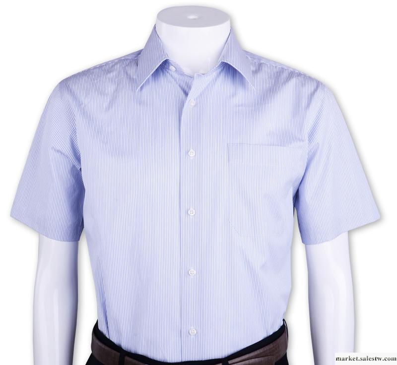 AOKEN正品純棉藍條紋色織商務休閑男士短袖襯衫特惠限時促銷包郵工廠,批發,進口,代購