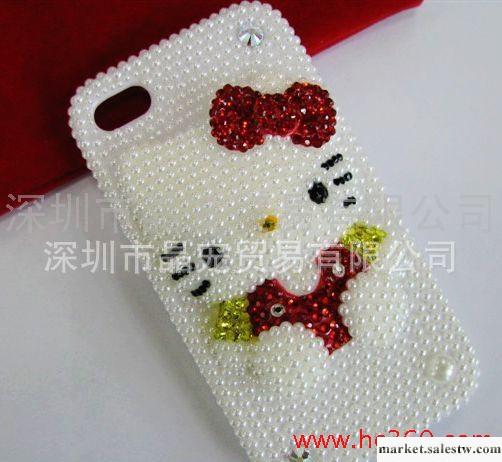 hello kitty 保護殼 KT手機殼 立體KT 貼鉆 珍珠外殼 iphone4/4s工廠,批發,進口,代購