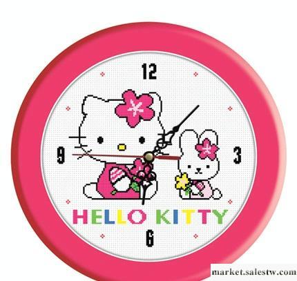 十字繡義烏廠家批發代理加盟刺繡線畫圖紙中格 Hello kitty 掛鐘工廠,批發,進口,代購