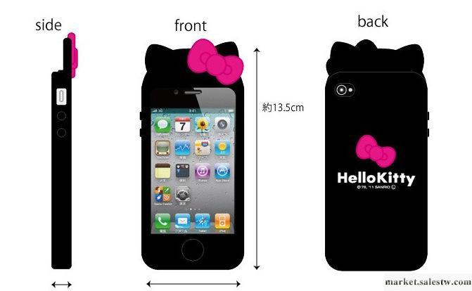 新款日本Hello Kitty iphone 4 外殼 立體帶耳朵蝴蝶結 硅膠套工廠,批發,進口,代購