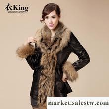 衣king 新款2012海寧真皮皮衣 綿羊皮女裝韓版修身 超大貉子毛領工廠,批發,進口,代購
