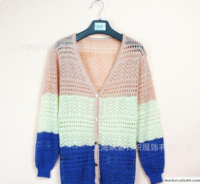 秋裝熱銷新款韓版日系女裝鏤空條紋長袖針織衫開衫－5803工廠,批發,進口,代購