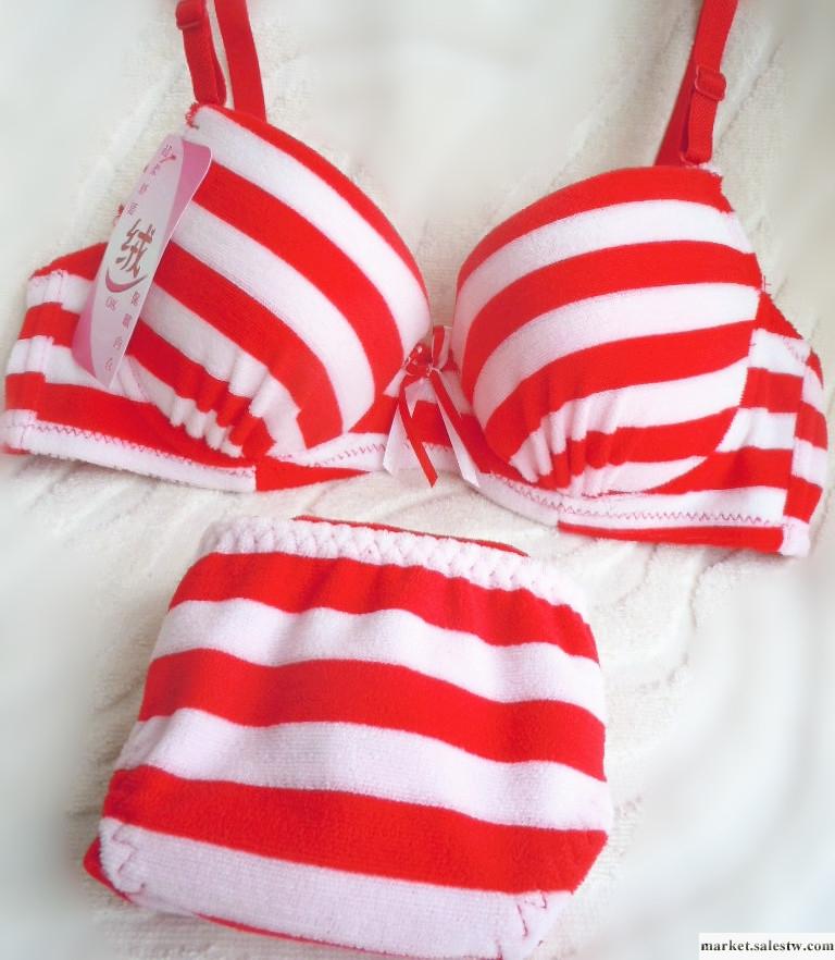 供應日系少女內衣文胸套裝 冬季絨面條紋聚攏文胸工廠,批發,進口,代購